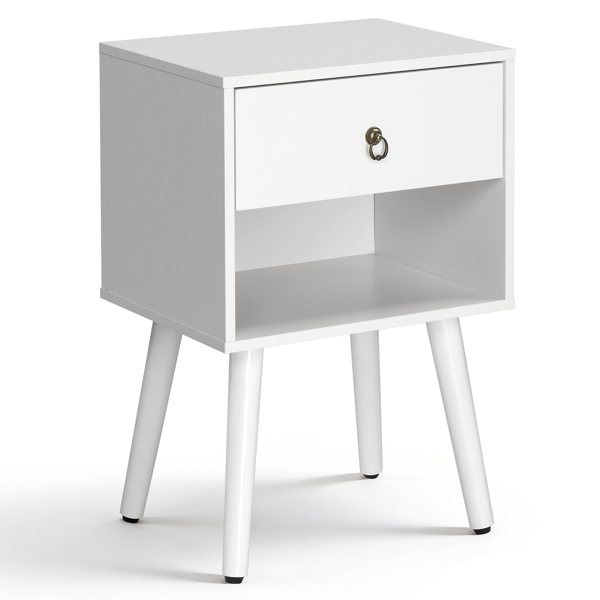 白色 P2刨花板+实木腿 贴麻面三胺 拉环拉手 38*30*55cm 一抽带下隔层 床头柜 1PC-18