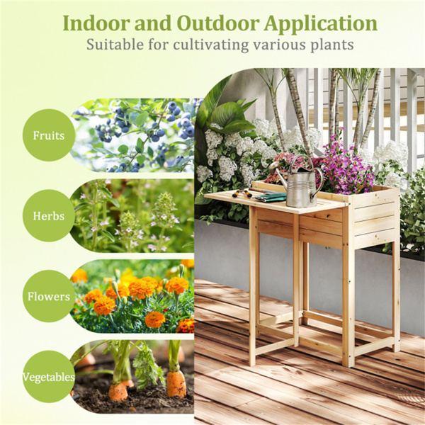实木高架花园床，可折叠边桌DIY可涂漆草本植物箱-7