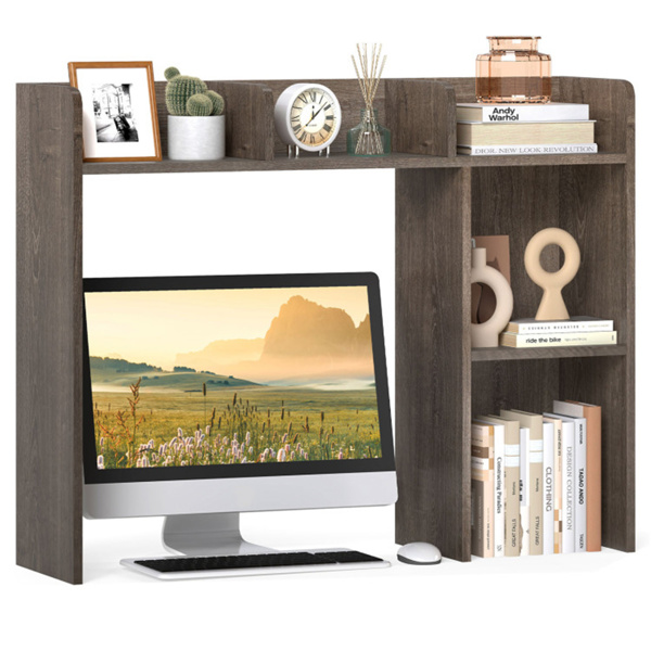 橡木色桌面书架，适用于27英寸/68.58厘米显示器，93.98×25.40×73.66厘米工程木桌把手，带防倾倒套件，容量100磅-1