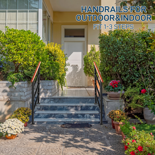 【替换80617397】哑光黑色  木扶手 1-3阶 可调节 庭院楼梯扶手-2