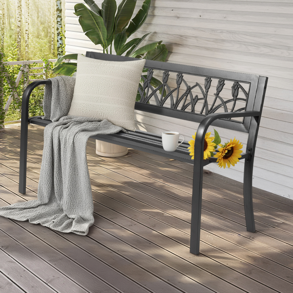 49in PVC郁金香靠背 黑色 铁长椅-17