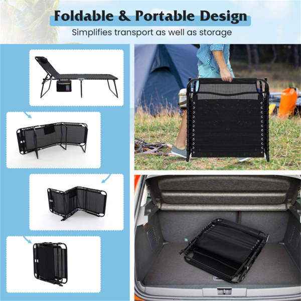 超大露台躺椅休息室，27英寸宽，4位可调节靠背，黑色折叠晒黑椅-3