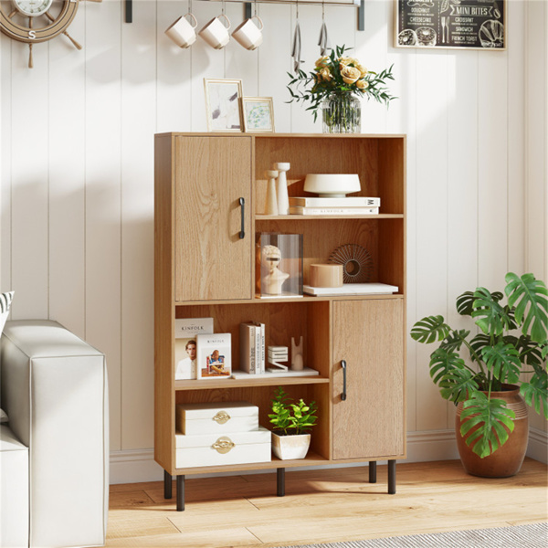 4层2门开放式货架储物柜，入口和客厅总容量为176磅​-自然色-6