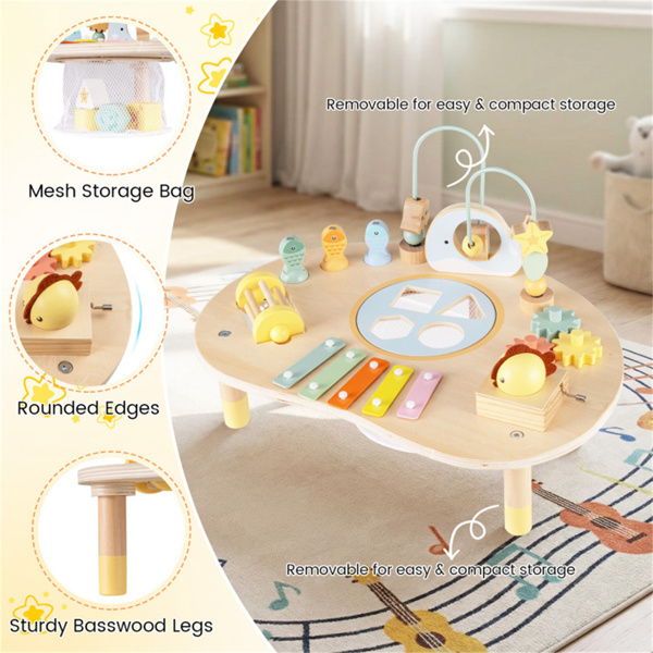 7合1木质婴儿活动台12M+带音乐和形状分类的感官游戏台-9