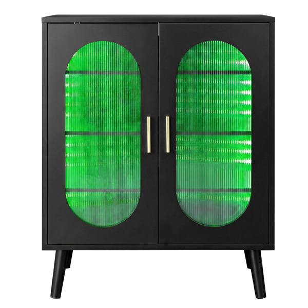 2门阳光板高脚内部4层带USB灯带24键可调节 鞋柜 刨花板 + 阳光板 68*40*83.5 cm 黑色-10