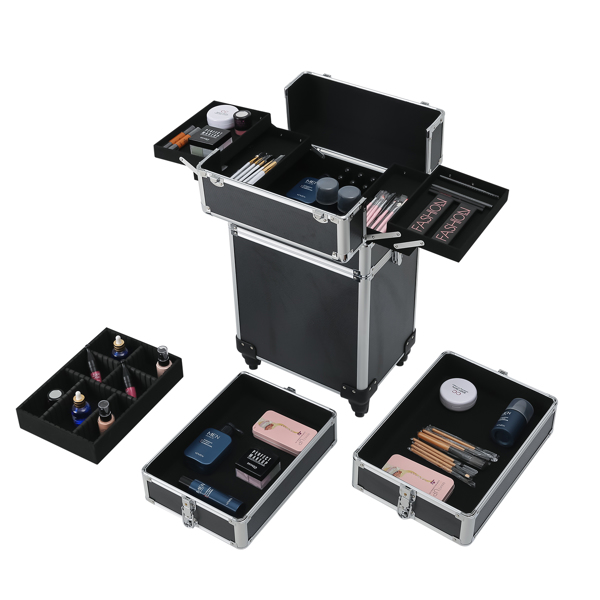 【SM】四合一铝合金拉杆化妆箱纹绣箱 黑色-33