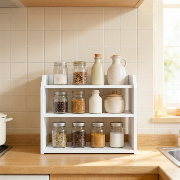 3层台式存储架，用于家庭办公室的凸起护栏防坠落桌面收纳器-5