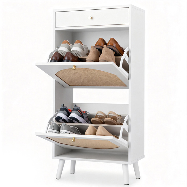 藤面1抽2翻斗 鞋柜 刨花板 54*24*110cm 白色-12