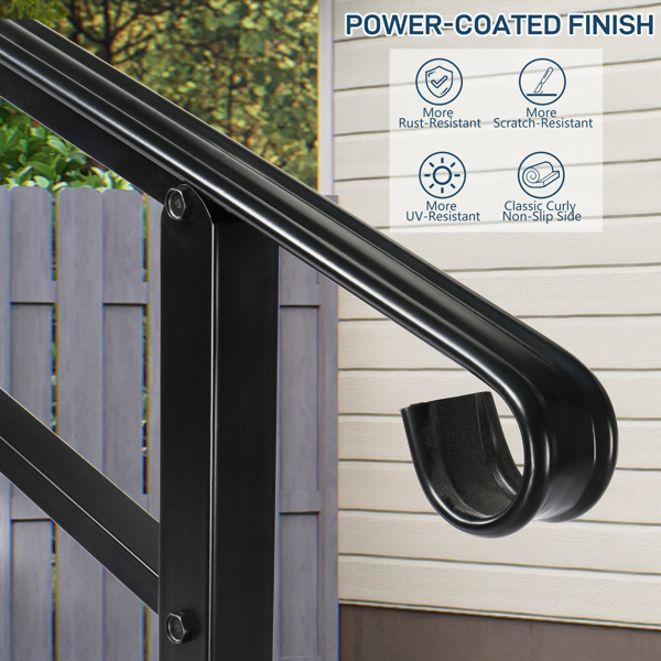 哑光黑色   1-4阶 可调节  卷边扶手 庭院楼梯扶手-3