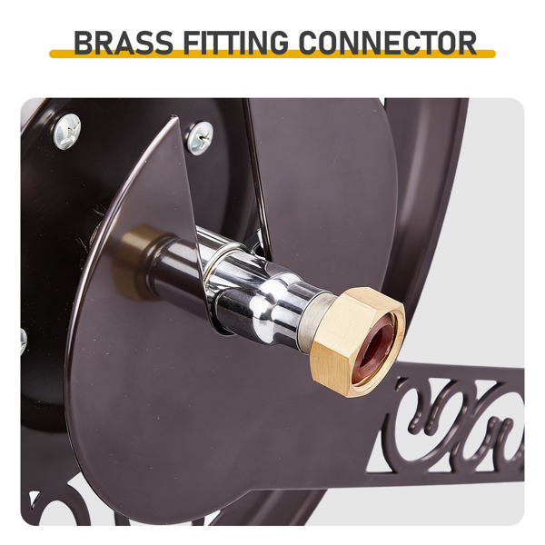 173FT  75*45*44CM 壁挂式水管卷盘 棕色 铁 复古花纹-6