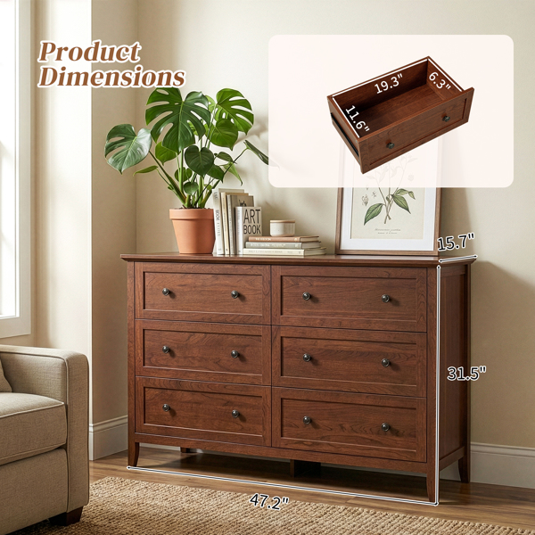 棕色（1061实木樱桃） P2 刨花板+密度板 三胺 120*40*80cm 拼框 双排双把手六抽 抽屉柜-9