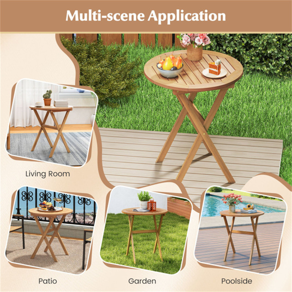 26" x 27"实心相思木可折叠圆形边桌，180磅承重露台边桌-10