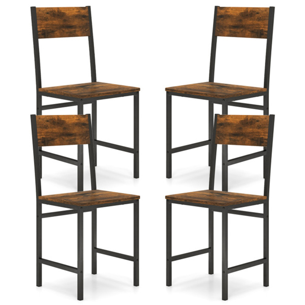 4把工业餐椅，330LBS容量金属框架厨房边椅，棕色 -1