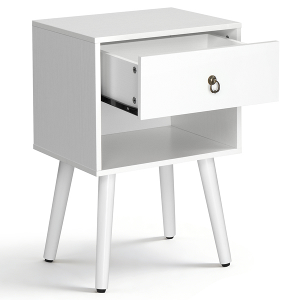 白色 P2刨花板+实木腿 贴麻面三胺 拉环拉手 38*30*55cm 一抽带下隔层 床头柜 1PC-11