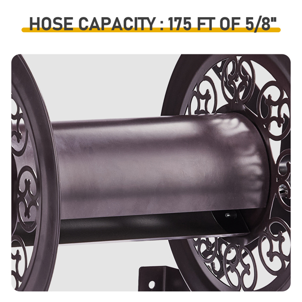 173FT  75*45*44CM 壁挂式水管卷盘 棕色 铁 复古花纹-8