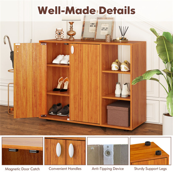 可调节货架鞋柜，2门封闭式+3层开放式入口储物柜-自然色-10