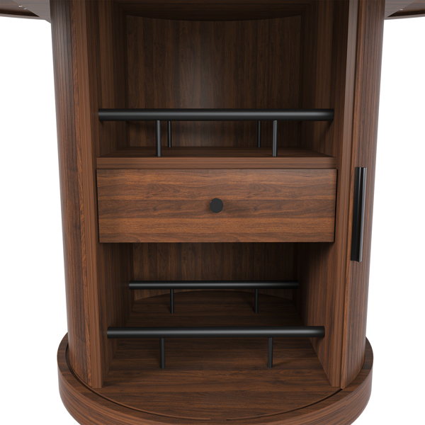 59英寸可伸缩椭圆形餐桌，带两层储物空间，适合4-6人使用，胡桃木色，节省空间的伸缩式厨房餐桌，MDF材质，胡桃木饰面，底座为立柱式设计。-11