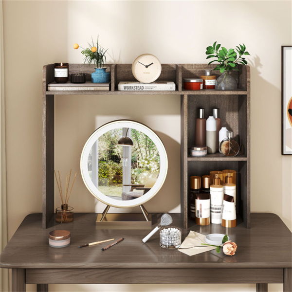 橡木色桌面书架，适用于27英寸/68.58厘米显示器，93.98×25.40×73.66厘米工程木桌把手，带防倾倒套件，容量100磅-5