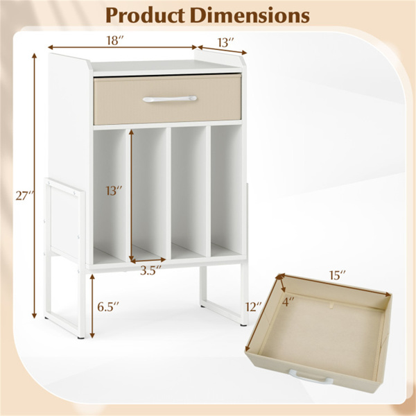 白色带抽屉和记录架的多用途录音机支架-4