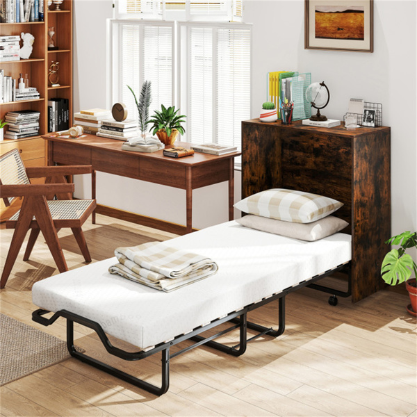 可转换墨菲橱柜床，带4英寸床垫，219.71×86.36×105.41cm折叠床，容量485LBS，乡村棕色-6