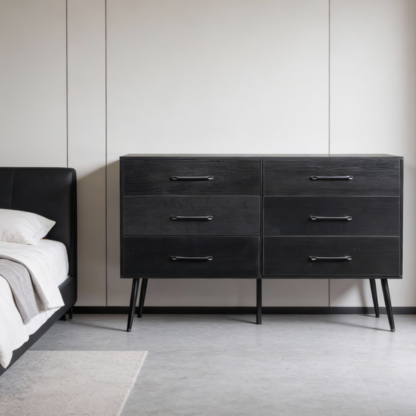 黑色 刨花板+无纺布 贴三胺 133*40*84cm 双排3层6抽带高脚 抽屉柜 饰面布抽柜-13