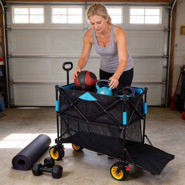 超大容量折叠式手推车，加长型伸缩式拉杆，折叠式手推车，适用于花园、购物、沙滩等场合（黑色+蓝色）--不支持self-pick up且不支持指定仓库发货-9