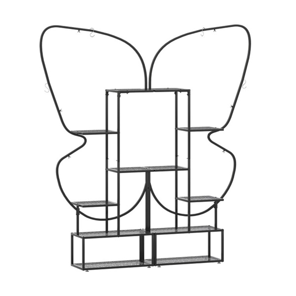 6层蝴蝶形金属植物支架，2件套，带挂钩，可调节脚垫，黑色-4