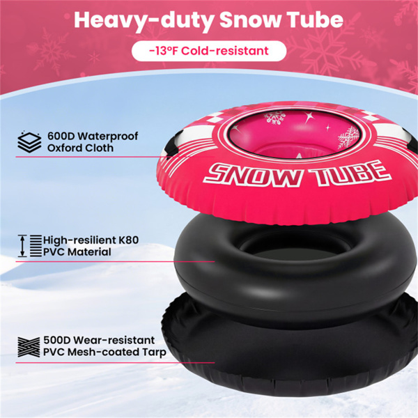 600D防水牛津布雪橇，加固手柄，成人儿童可拆卸牵引带-粉色-4