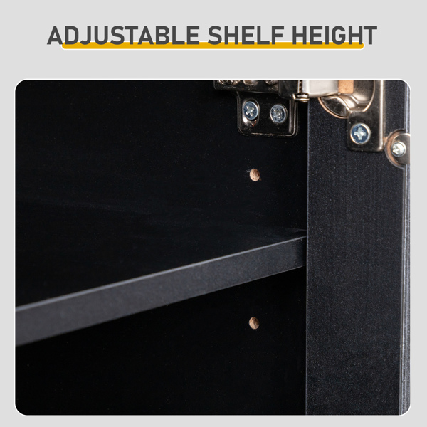 2门阳光板高脚内部4层带USB灯带24键可调节 鞋柜 刨花板 + 阳光板 68*40*83.5 cm 黑色-8