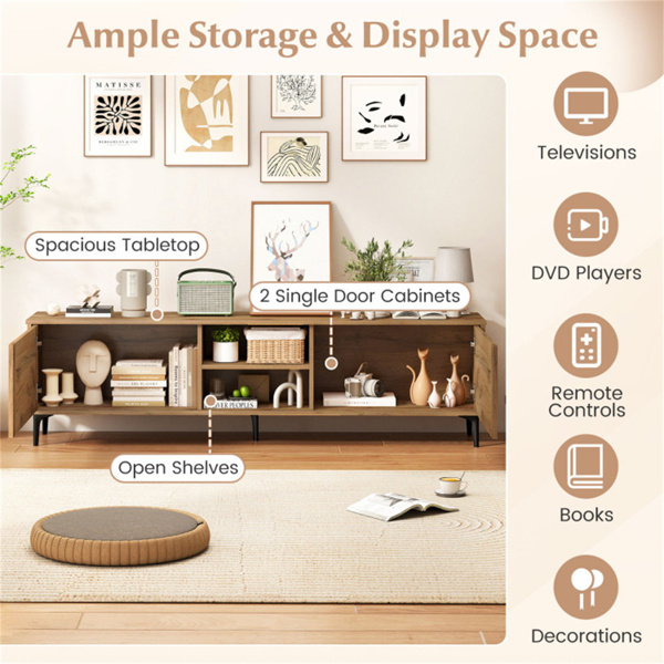 63英寸娱乐中心，带开放式架子，5个金属腿有线电视管理控制台-7