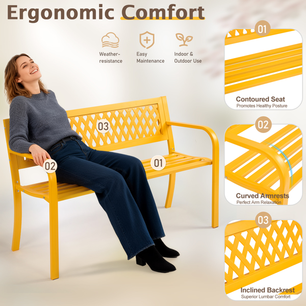 47in PVC网格靠背 黄色 铁长椅-15