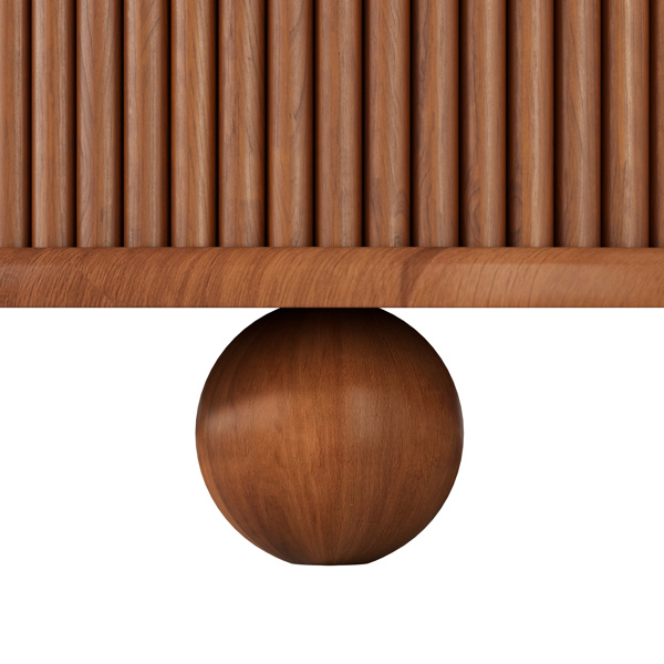 圆形凹槽咖啡桌，带储物功能，实心松木材质，滑动门设计，胡桃木色，直径31.8英寸。-7