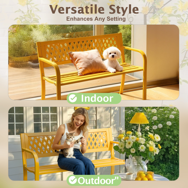 47in PVC网格靠背 黄色 铁长椅-17