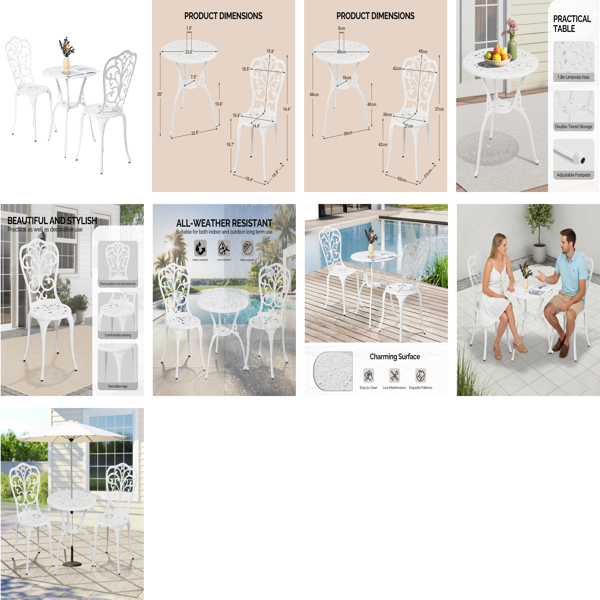 2pcs单人椅和1pc圆桌 蝴蝶花型 白色 铸件套装-10