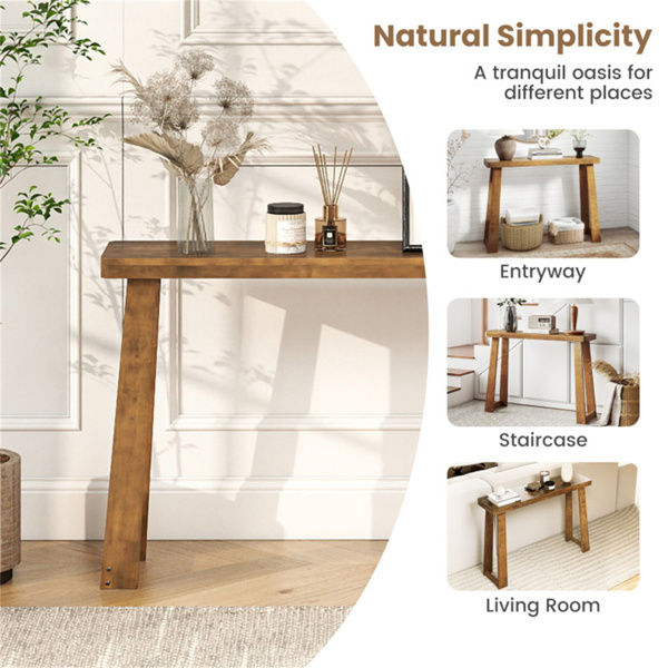 黑色实心橡胶木窄控制台桌，43英寸节省空间的小走廊入口桌-9