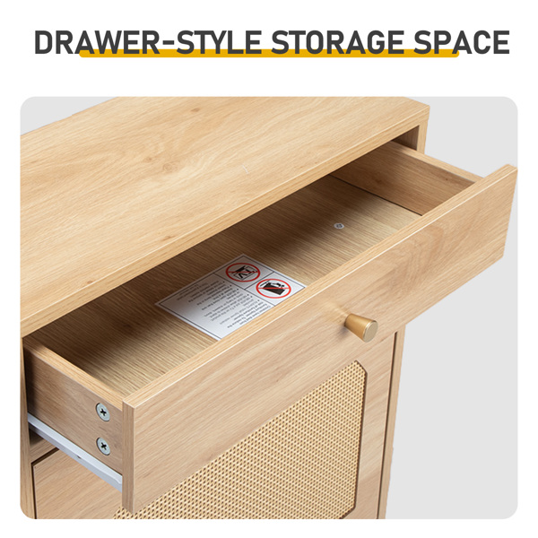 藤面1抽2翻斗 鞋柜 刨花板 54*24*110cm 原木色-4