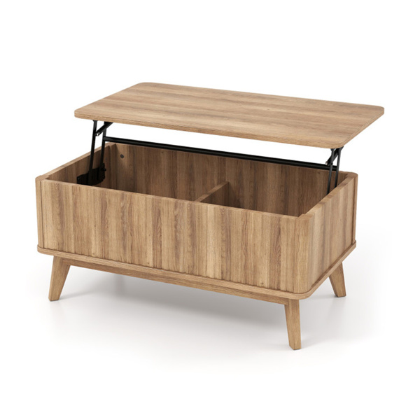 带凹槽设计的胡桃木升降式咖啡桌，90.17×50.80×41.91cm橡胶木腿桌，带2个隐藏式储物空间，容量220LBS-4
