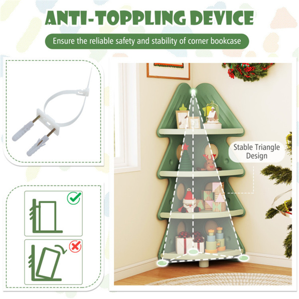 4层儿童圣诞树角书架、防坠落护栏和防倾倒套件，适用3年以上-10
