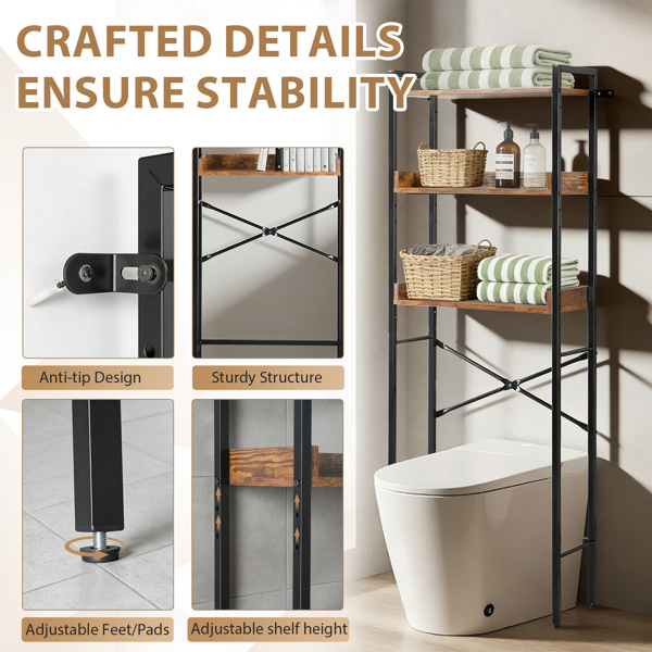 腐木色 刨花板三胺贴面 60*24*162cm 3层带侧边挡板 马桶架-9