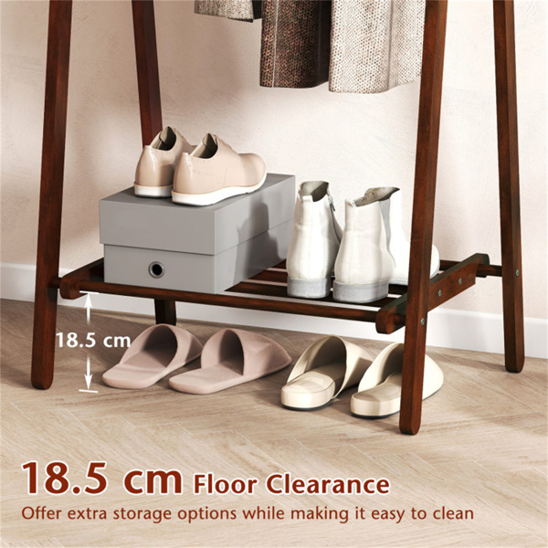 实木折叠衣架，A型架立式衣架，带底部储物架-12