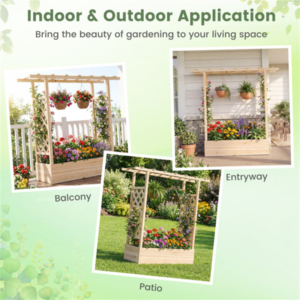 带侧格架的冷杉木高架花园床，109.22×35.56×114.30 cm带排水孔的种植箱，天然-8