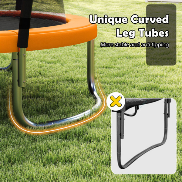 8FT蹦床，带安全罩，243.84cm圆形蹦床，适合3岁以上儿童和成人，静态容量880LBS，橙色-10