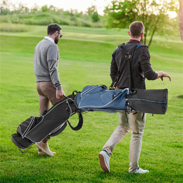 蓝色高尔夫立袋3向分隔涤纶轻质带4个拉链口袋，适合旅行-3