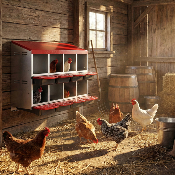 8隔间 106*52*79cm 斜顶房屋 红色 铁+塑料 喂食用品-8