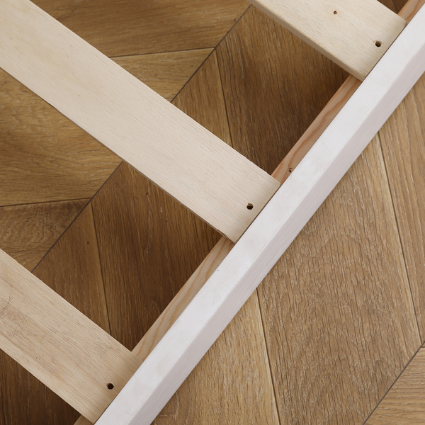 白色 油漆面 松木+胶合板 头尾横撑护栏 Twin 儿童木床 直梯 可拆分成单层床 双层床-18