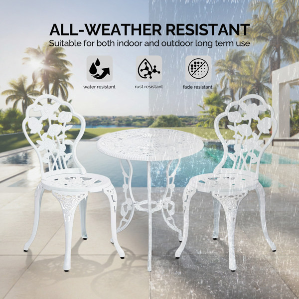 2pcs单人椅和1pc圆桌 玫瑰花型 白色 铸件套装-4
