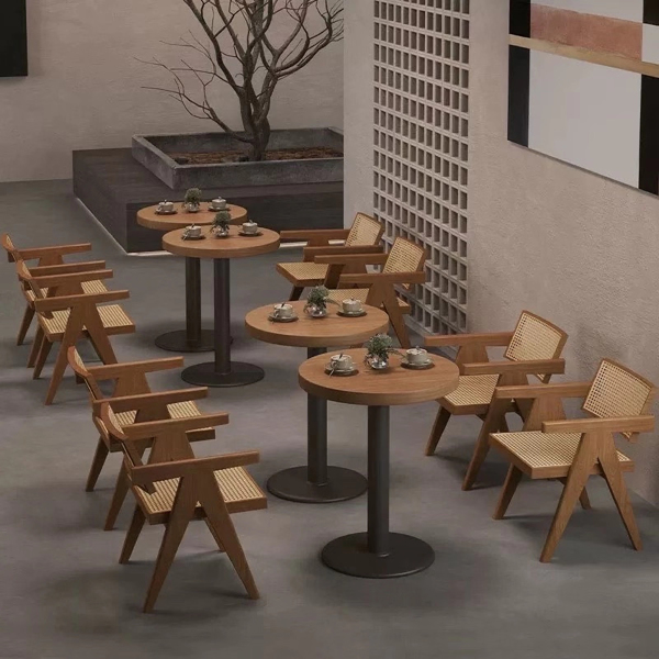 现代中世纪餐厅椅，藤条装饰椅，舒适扶手椅，带扶手的户外木椅，卧室、客厅、阅览室、餐厅厨房，棕色--不支持self pick up且不支持指定仓发货-6