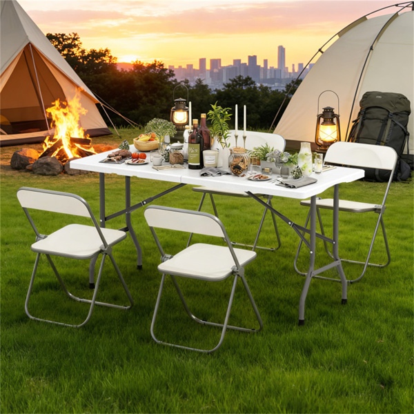 5FT可折叠野餐桌，HDPE顶部400LBS容量露营桌，带把手，白色-8