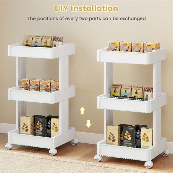 3层DIY滚动式储物车，15.5" × 14.5" × 30"，带可拆卸通风托盘，适用于厨房和浴室-8