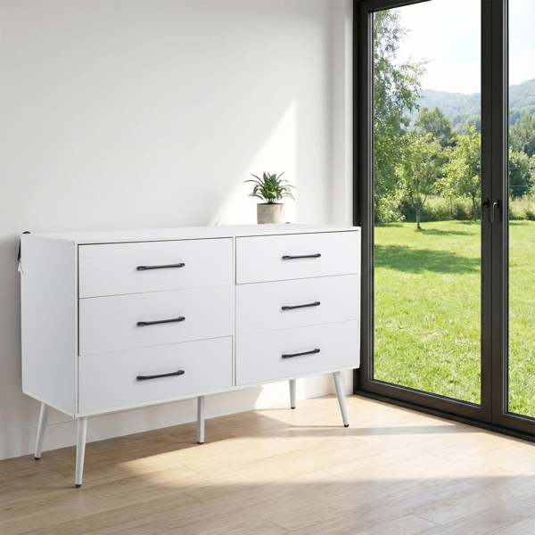 白色 刨花板+无纺布 贴三胺 133*40*84cm 双排3层6抽带高脚 抽屉柜 饰面布抽柜-17